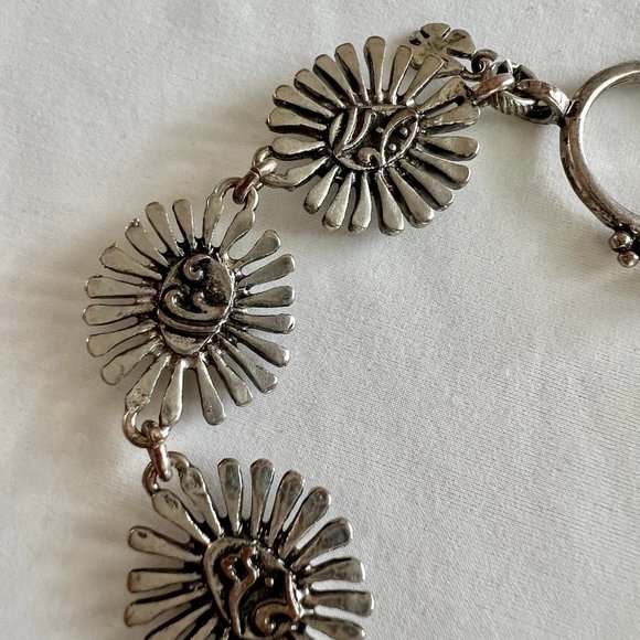 Lucky Brand Two Silver Gold Tone Starburst Link Toggle Bracelet - Picture 6 of 9